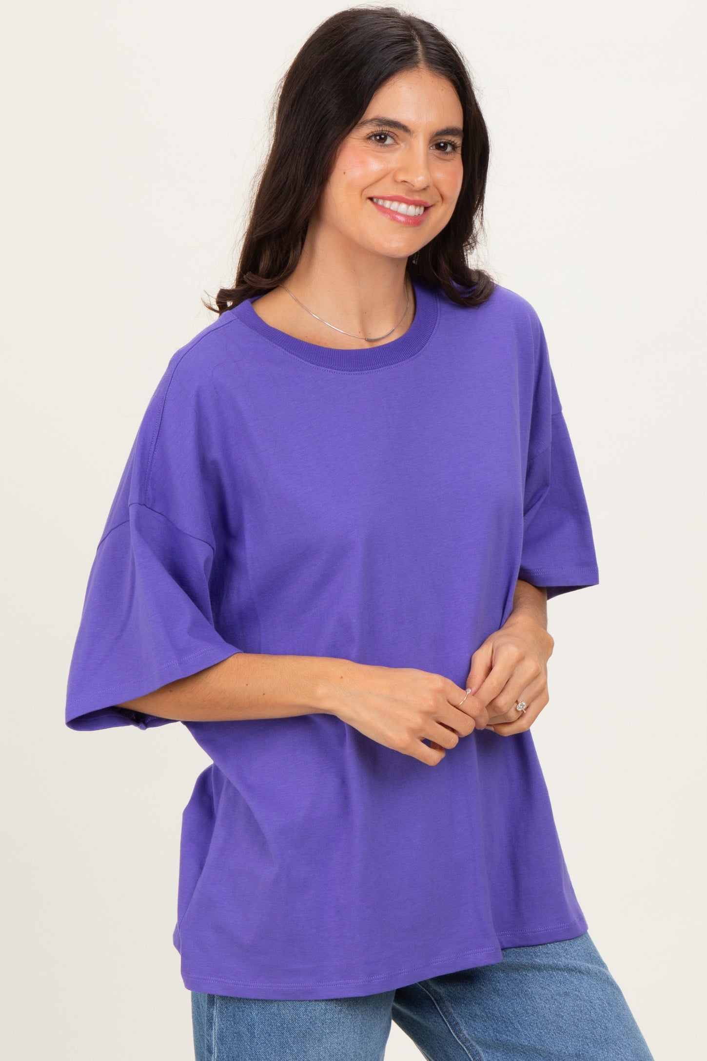 Purple Crew Neck Short Sleeve Oversized T-Shirt