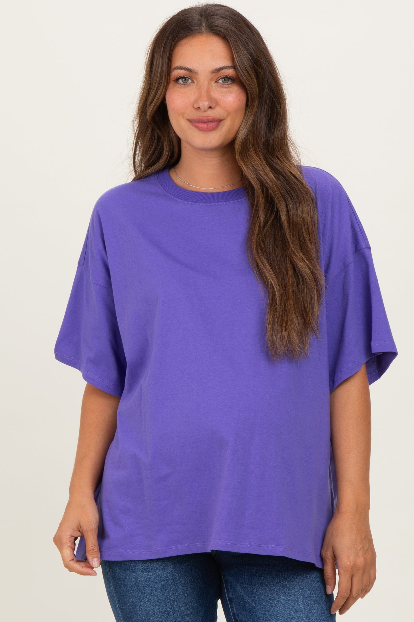 Purple Crew Neck Short Sleeve Oversized Maternity T-Shirt