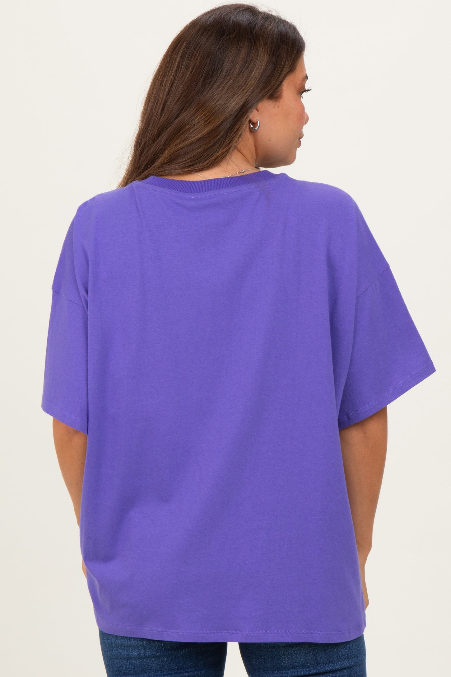 Purple Crew Neck Short Sleeve Oversized Maternity T-Shirt