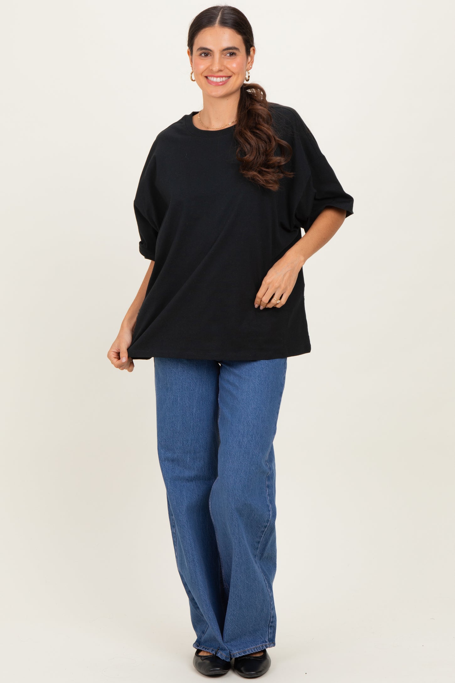 Black Crew Neck Short Sleeve Oversized T-Shirt