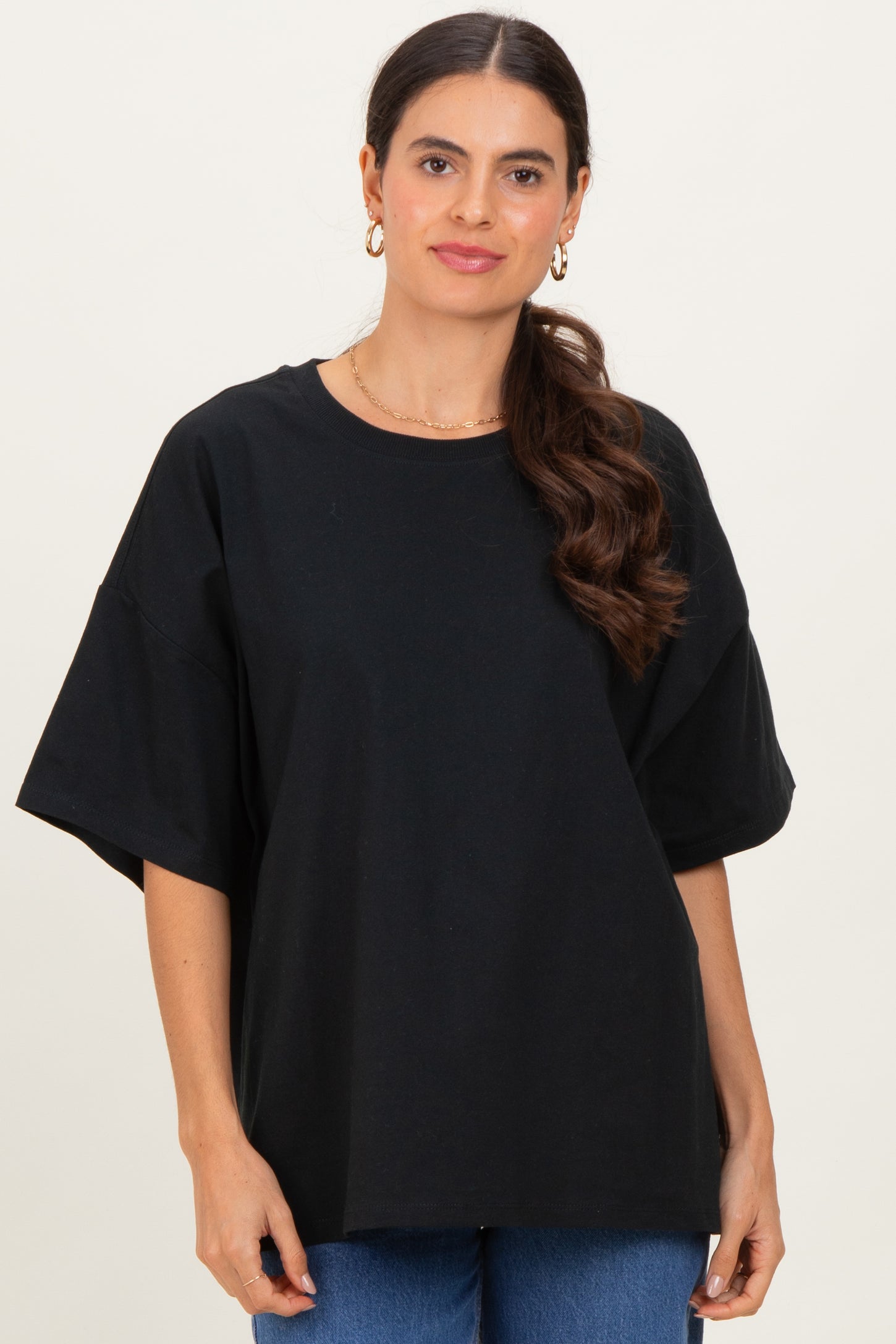 Black Crew Neck Short Sleeve Oversized T-Shirt