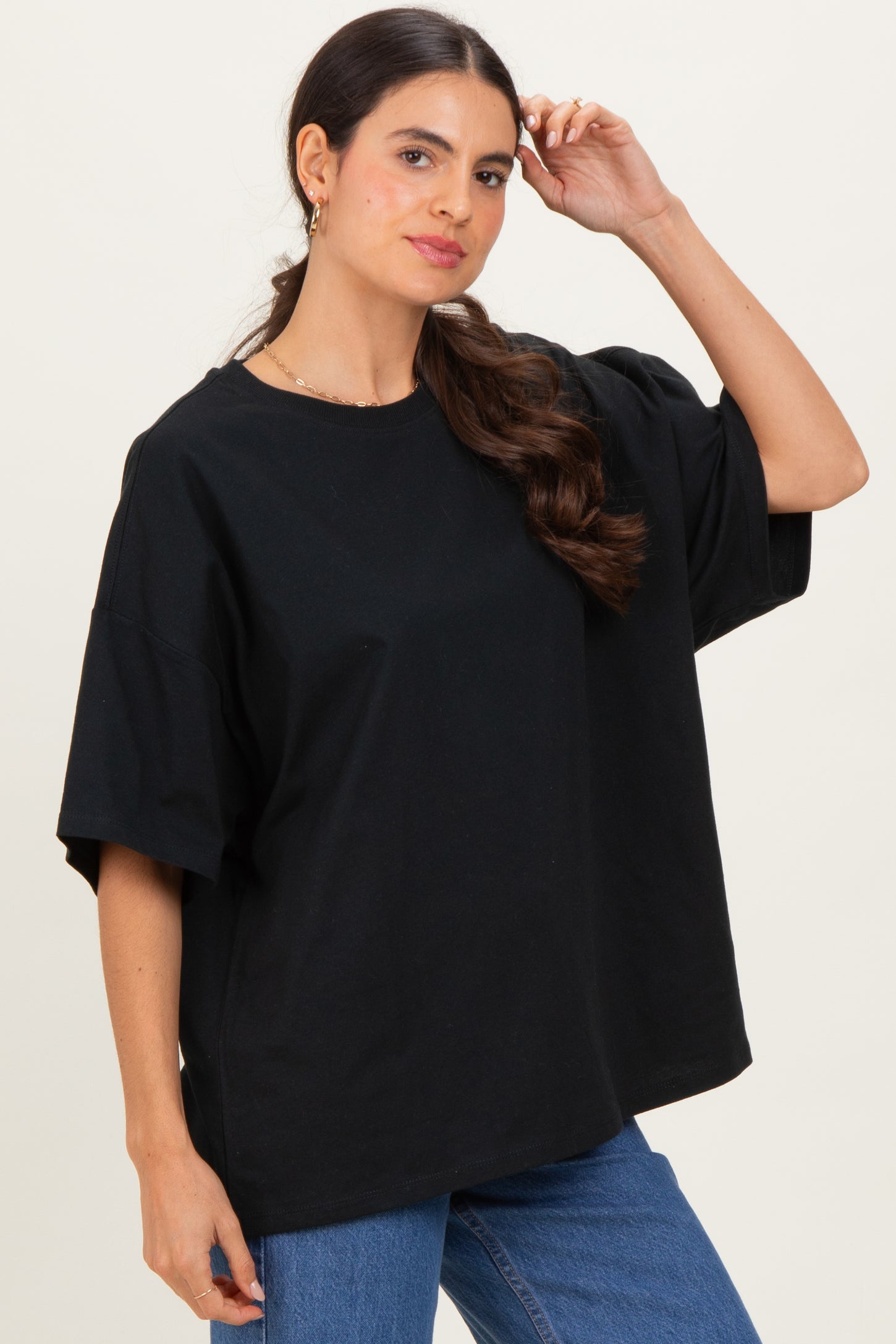 Black Crew Neck Short Sleeve Oversized T-Shirt