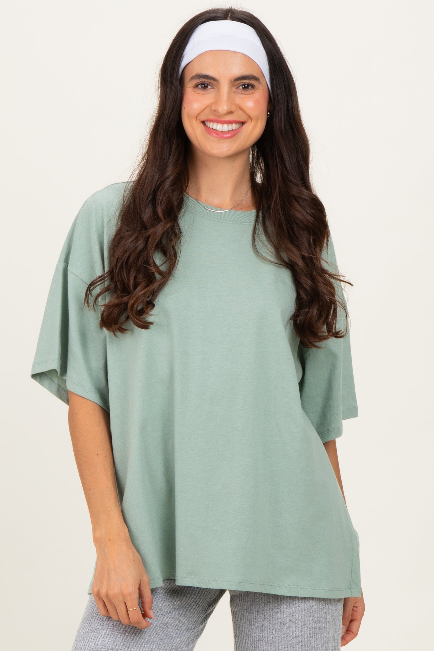 Light Sage Crew Neck Short Sleeve Oversized T-Shirt