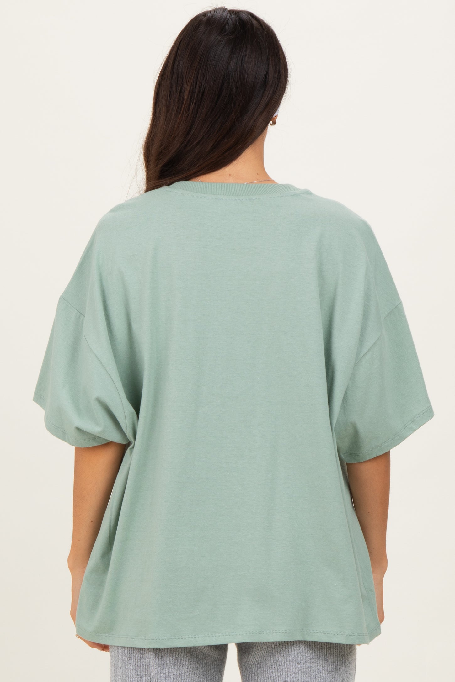 Light Sage Crew Neck Short Sleeve Oversized T-Shirt