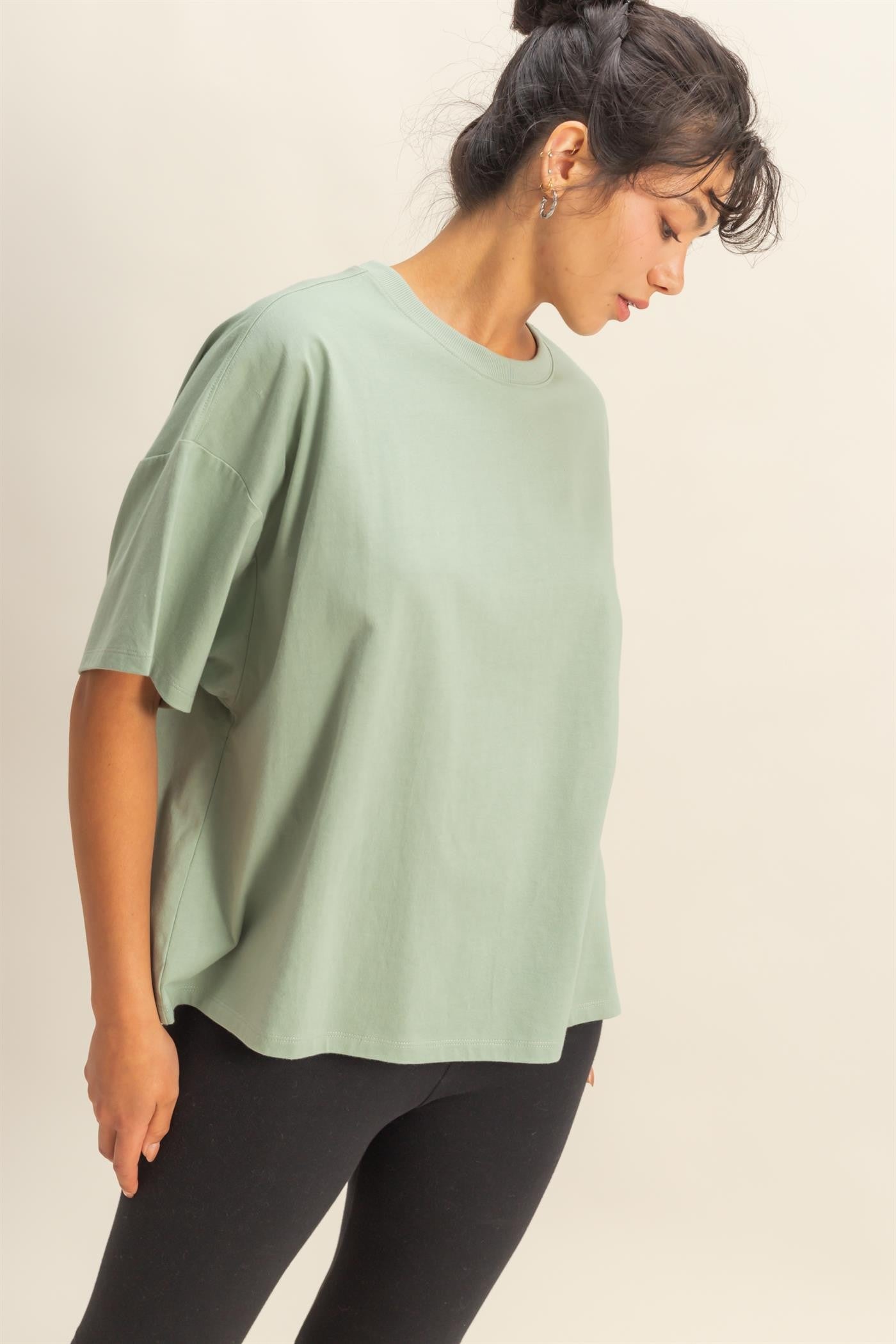 Light Sage Crew Neck Short Sleeve Oversized T-Shirt