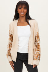Beige Crochet Detail Sleeve Cardigan