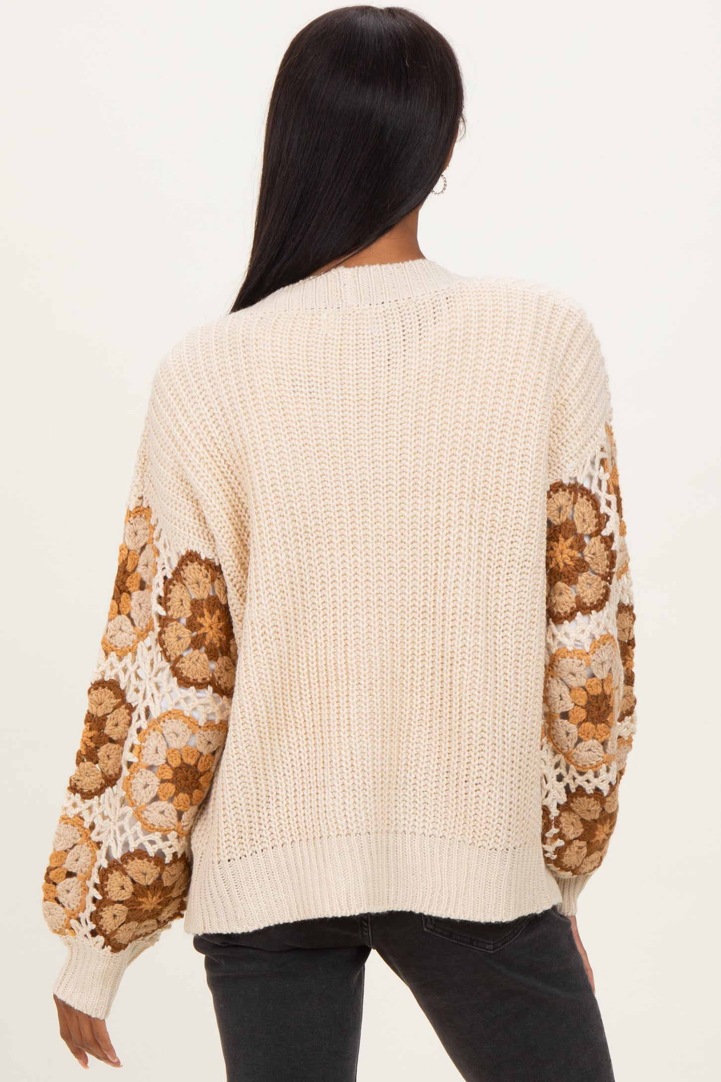Beige Crochet Detail Sleeve Cardigan