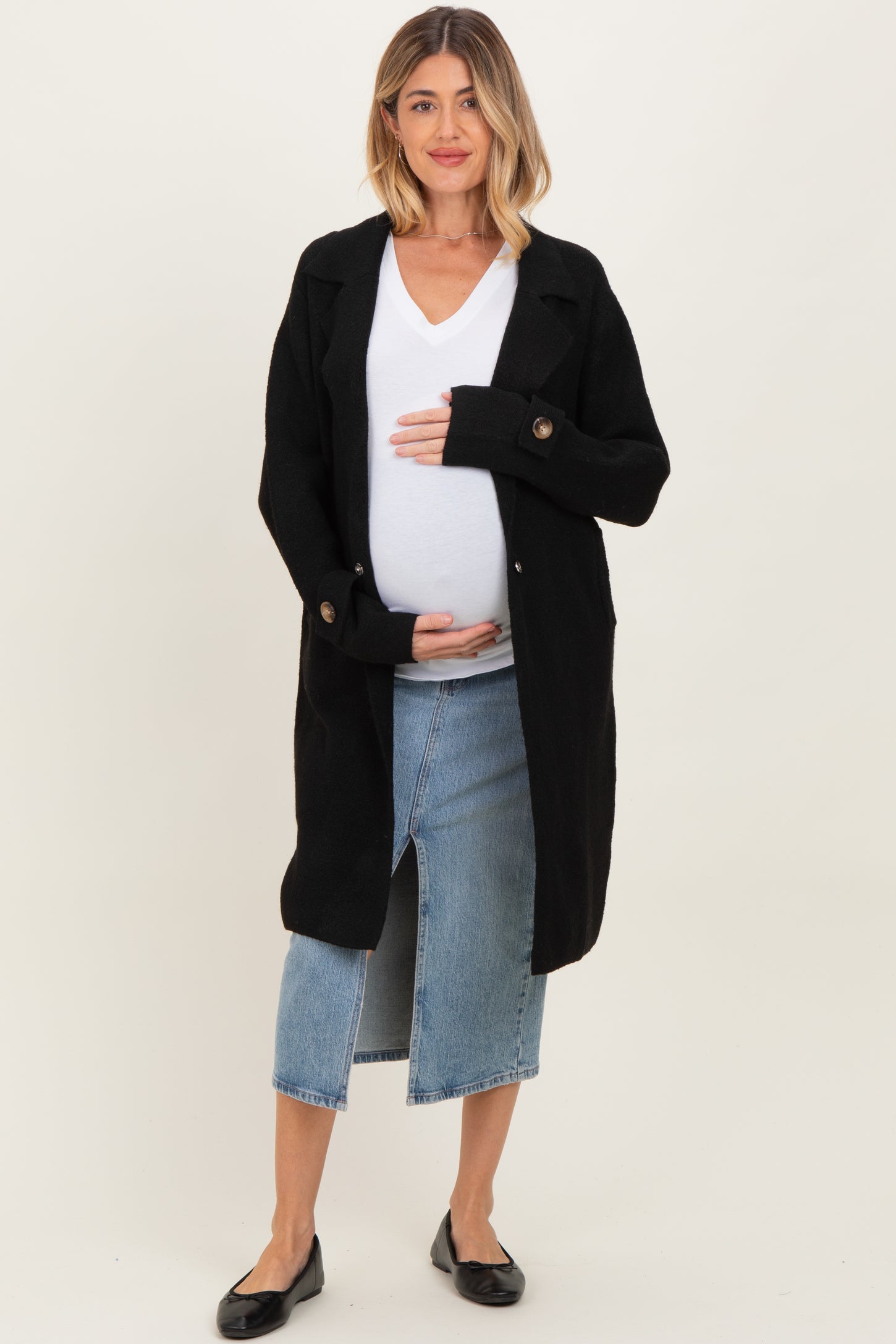 Black Knit Long Maternity Sweater Coat