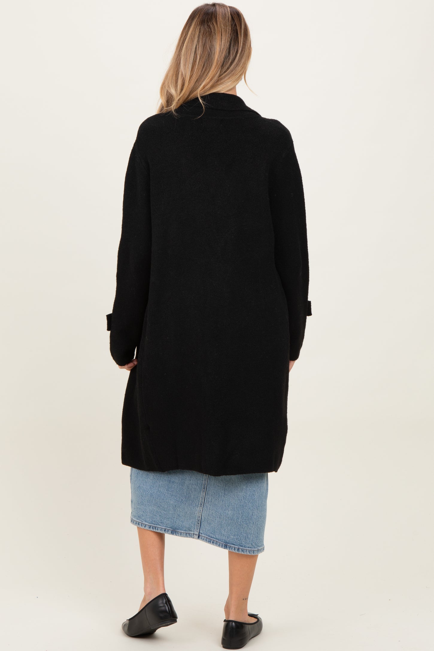 Black Knit Long Maternity Sweater Coat