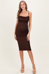 Brown Glitter Ruched Maternity Midi Dress