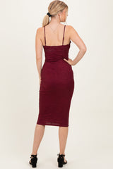 Burgundy Glitter Ruched Midi Dress