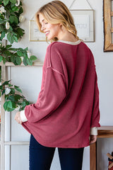 Burgundy Textured Rib Bubble Sleeve Henley
