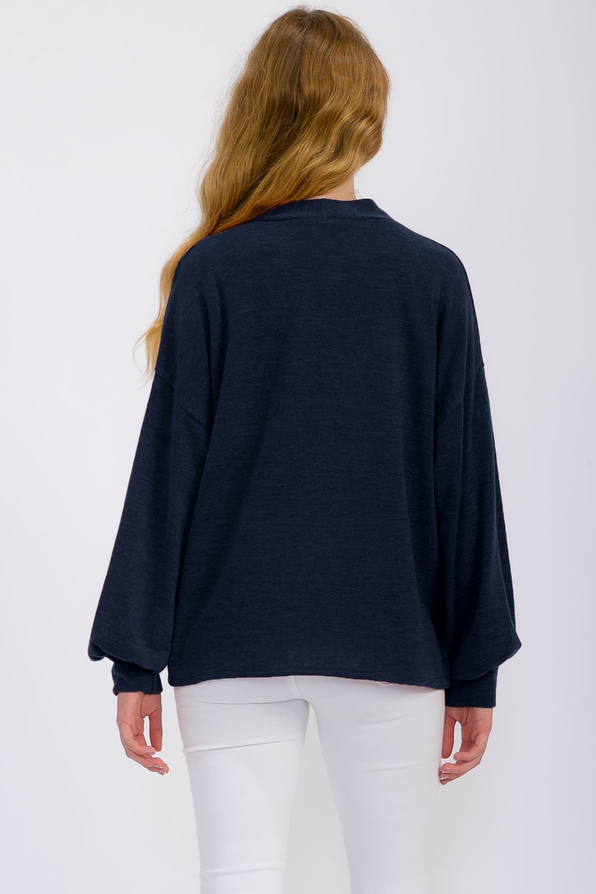 Navy Knit Button Front Cardigan