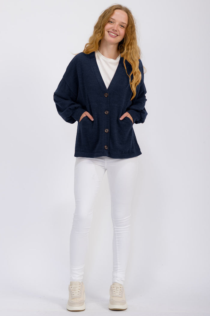 Navy Knit Button Front Cardigan