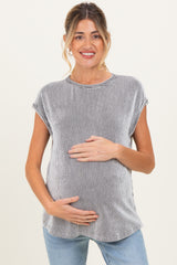 Black Textured Rib Maternity Short Sleeve Top
