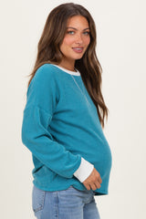 Teal Textured Rib Relaxed Fit Maternity Pullover Top
