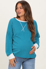 Teal Textured Rib Relaxed Fit Maternity Pullover Top