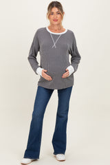 Charcoal Textured Rib Relaxed Fit Maternity Pullover Top