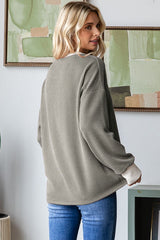 Olive Textured Rib Relaxed Fit Pullover Top