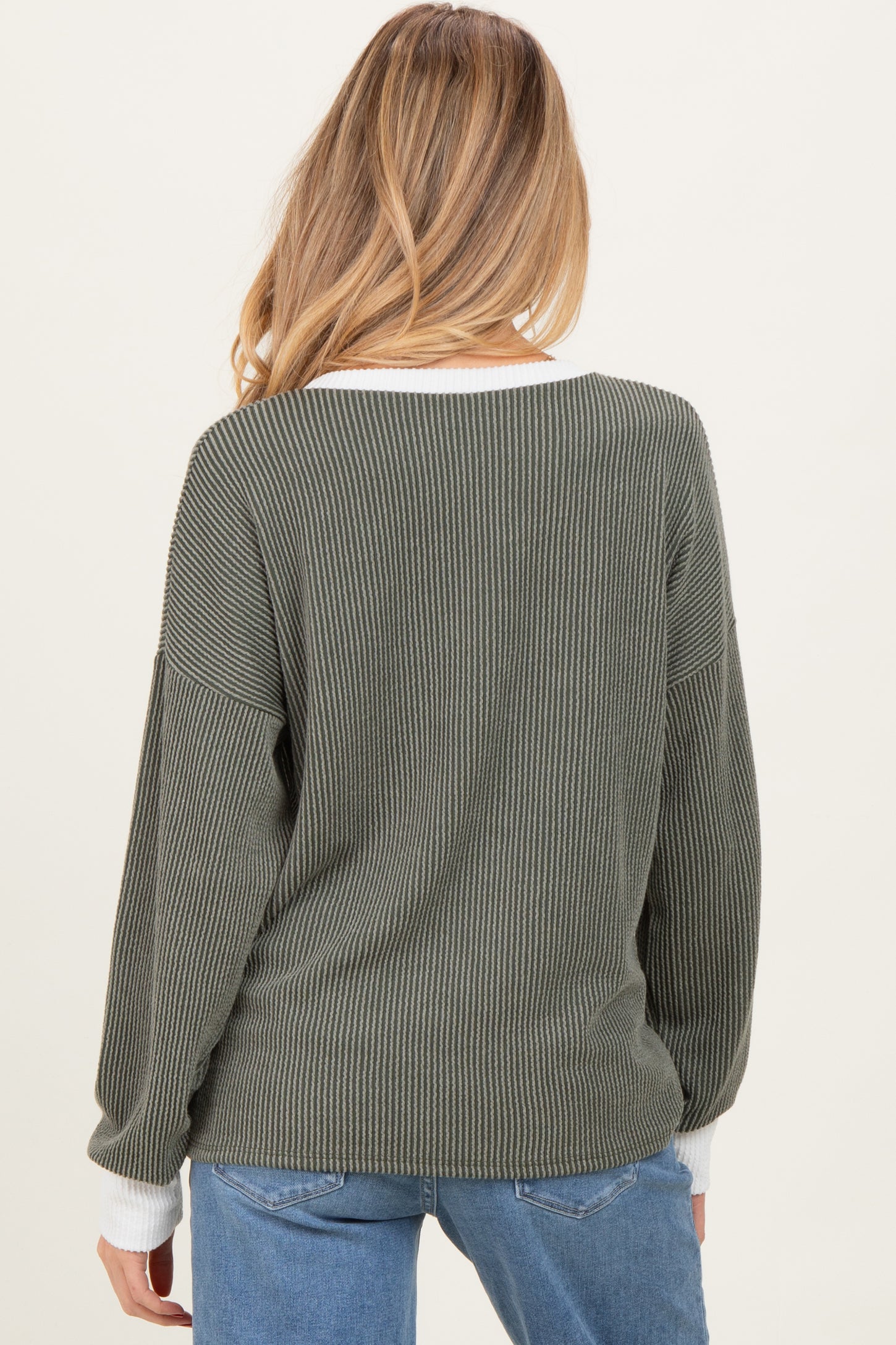 Olive Textured Rib Relaxed Fit Maternity Pullover Top