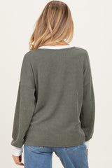 Olive Textured Rib Relaxed Fit Maternity Pullover Top