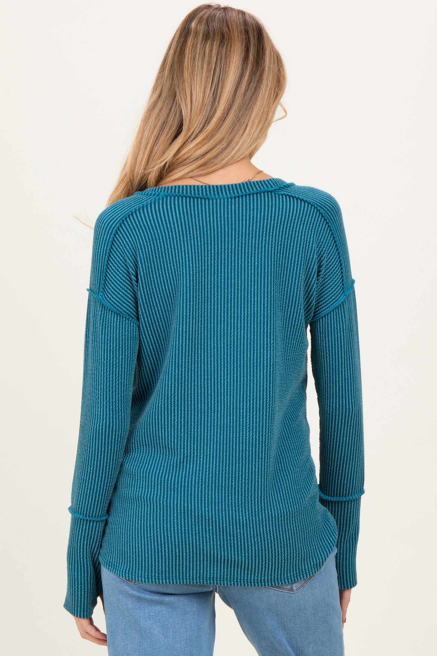 Teal Textured Rib Thumb Hole Maternity Long Sleeve Top