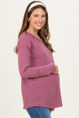 Magenta Textured Rib Thumb Hole Maternity Long Sleeve Top
