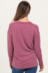 Magenta Textured Rib Thumb Hole Maternity Long Sleeve Top