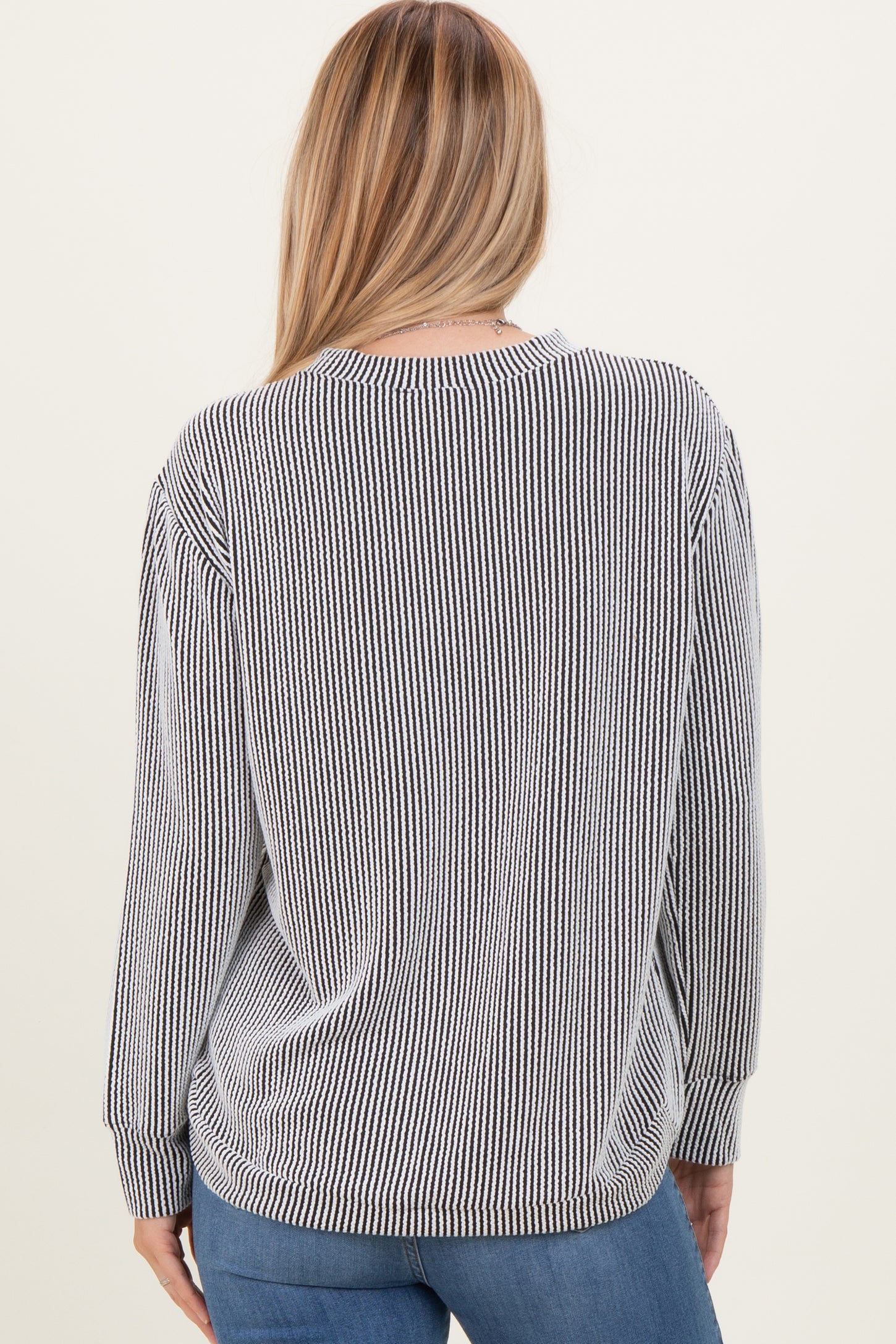 White Textured Rib Crew Neck Long Sleeve