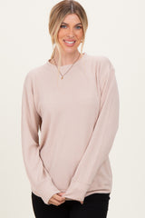 Beige Textured Rib Crew Neck Maternity Long Sleeve