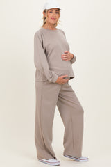 Beige Crewneck Pullover Pant Maternity Set