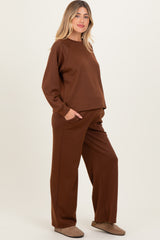 Brown Crewneck Pullover Pant Maternity Set