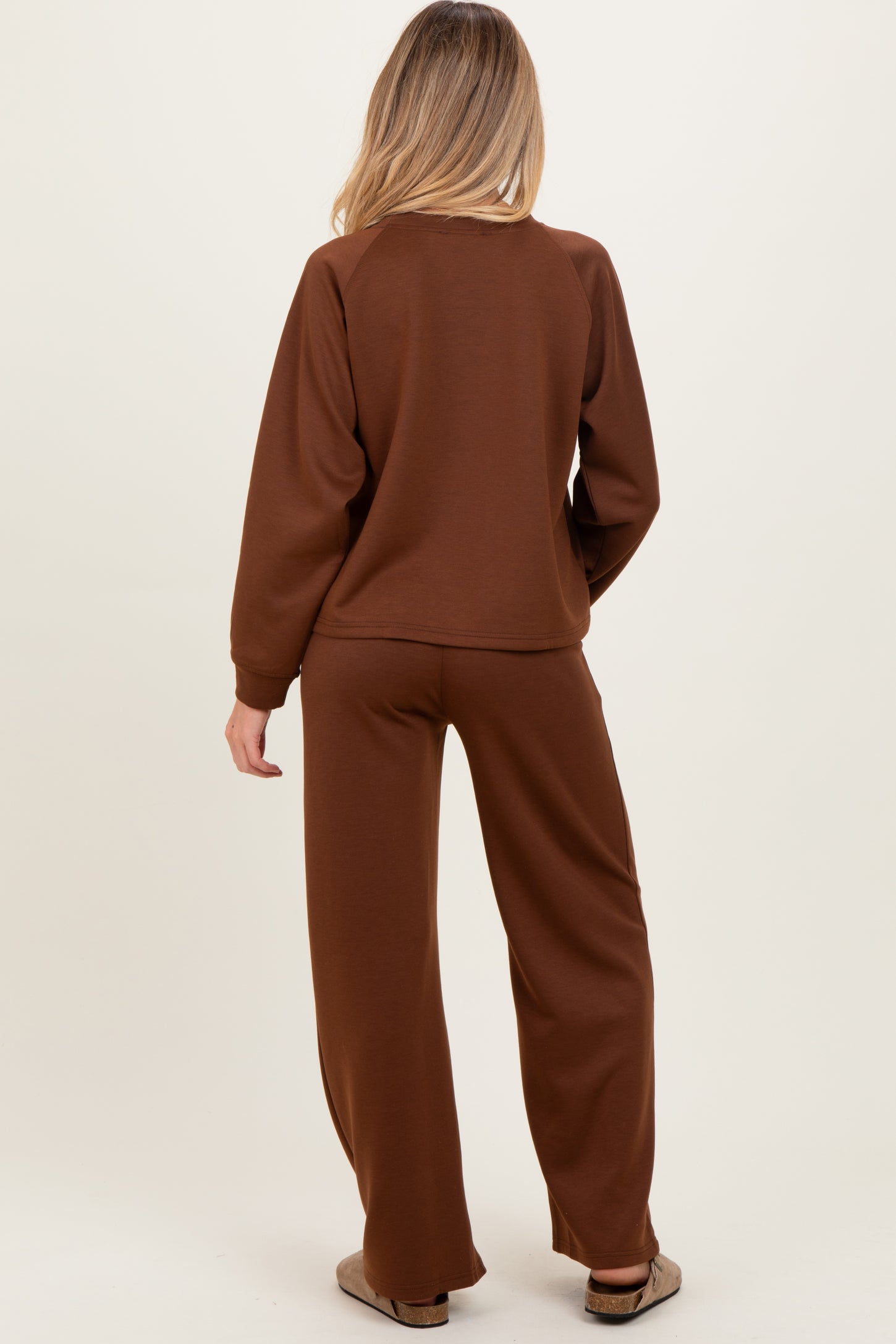 Brown Crewneck Pullover Pant Maternity Set
