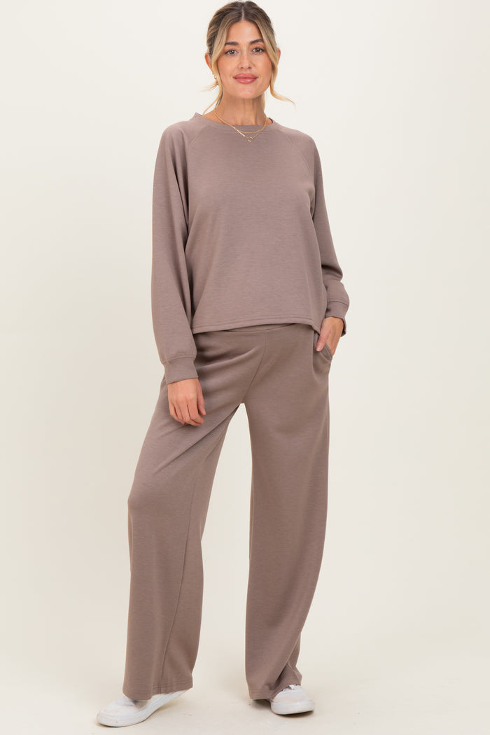Mocha Crewneck Pullover Pant Maternity Set