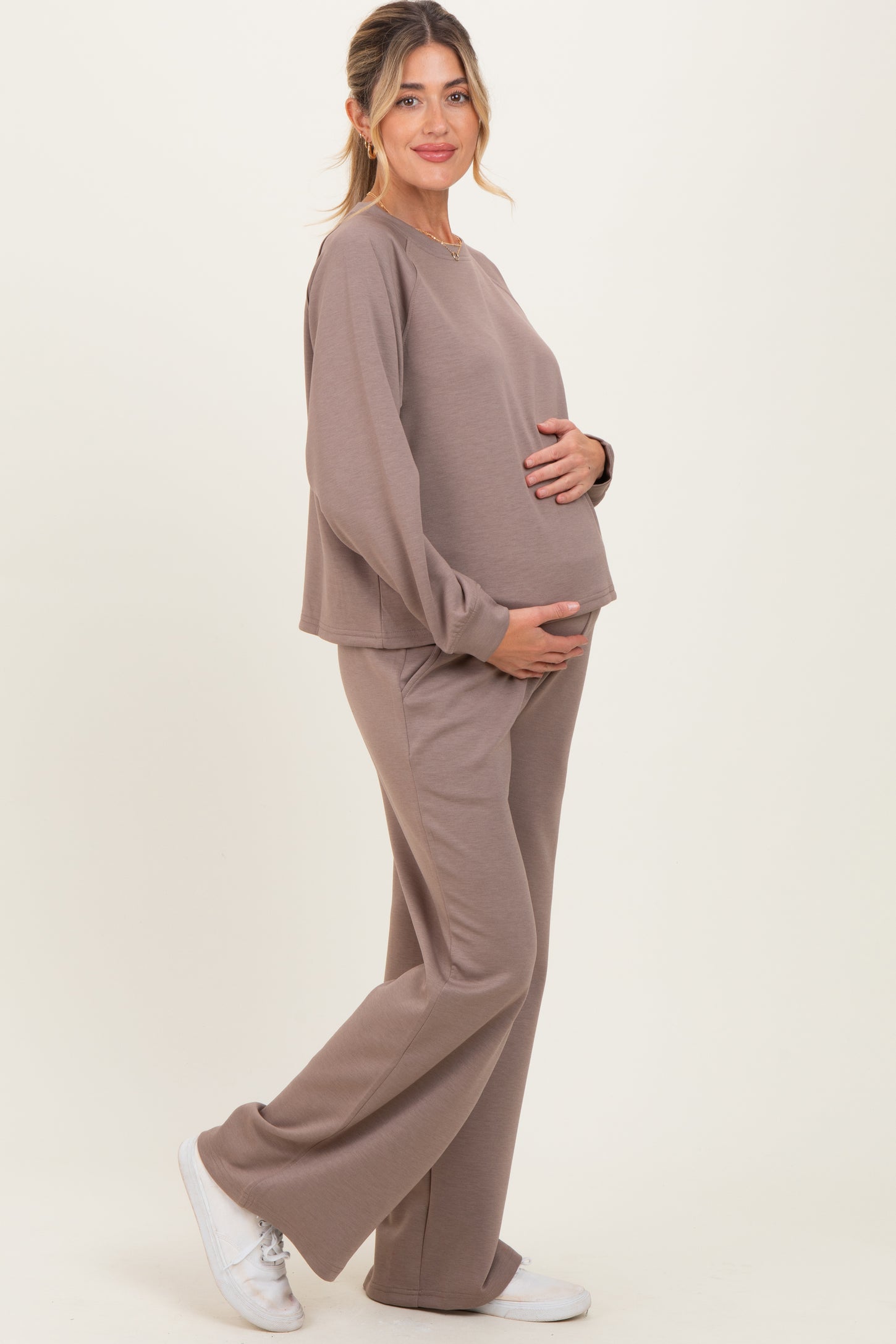 Mocha Crewneck Pullover Pant Maternity Set