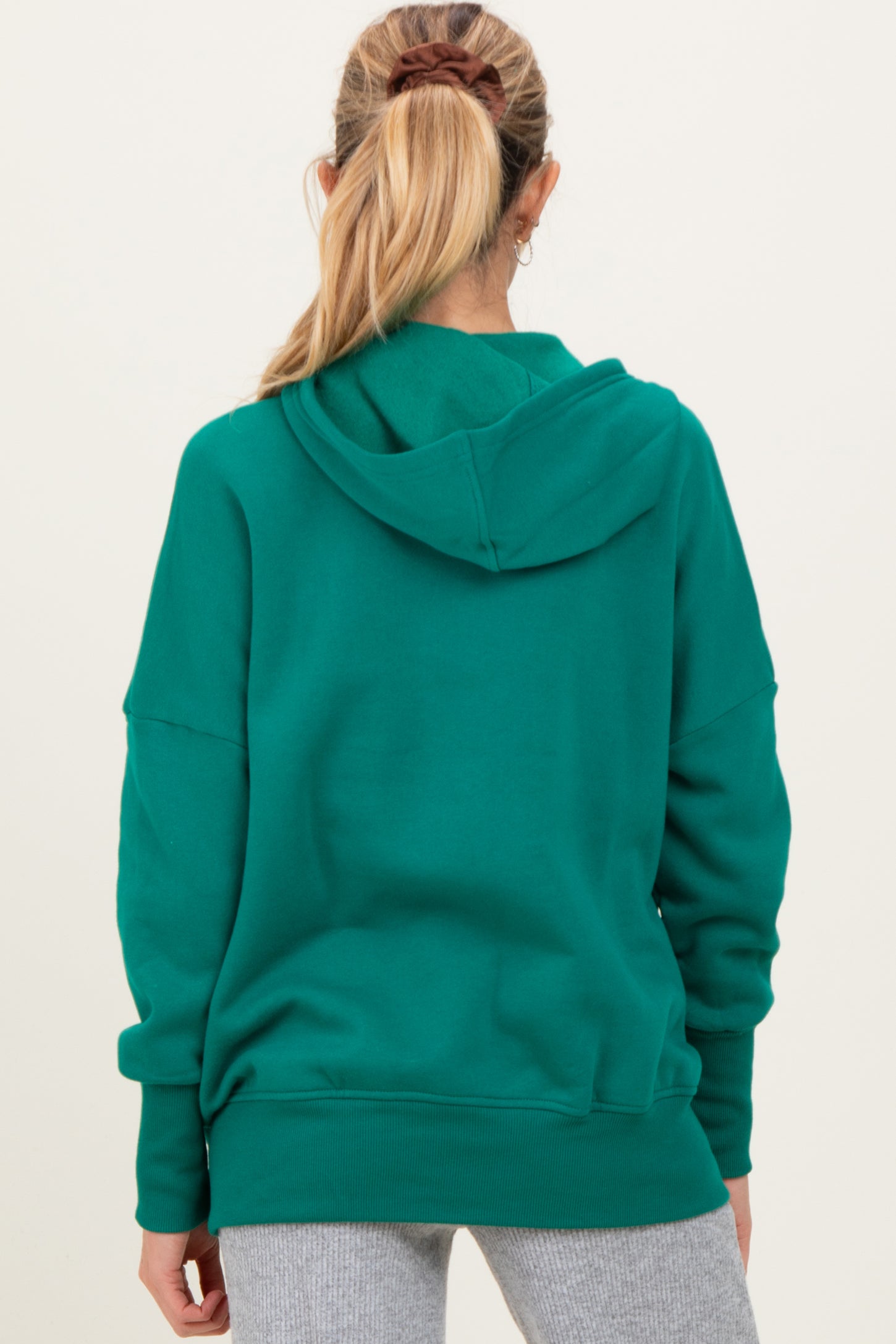 Forest Green Fleece Snap Button Maternity Hoodie