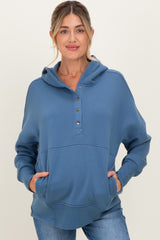 Dusty Blue Fleece Snap Button Maternity Hoodie