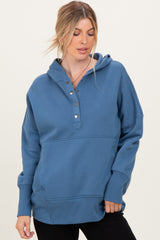 Dusty Blue Fleece Snap Button Hoodie