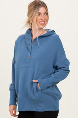 Dusty Blue Fleece Snap Button Hoodie