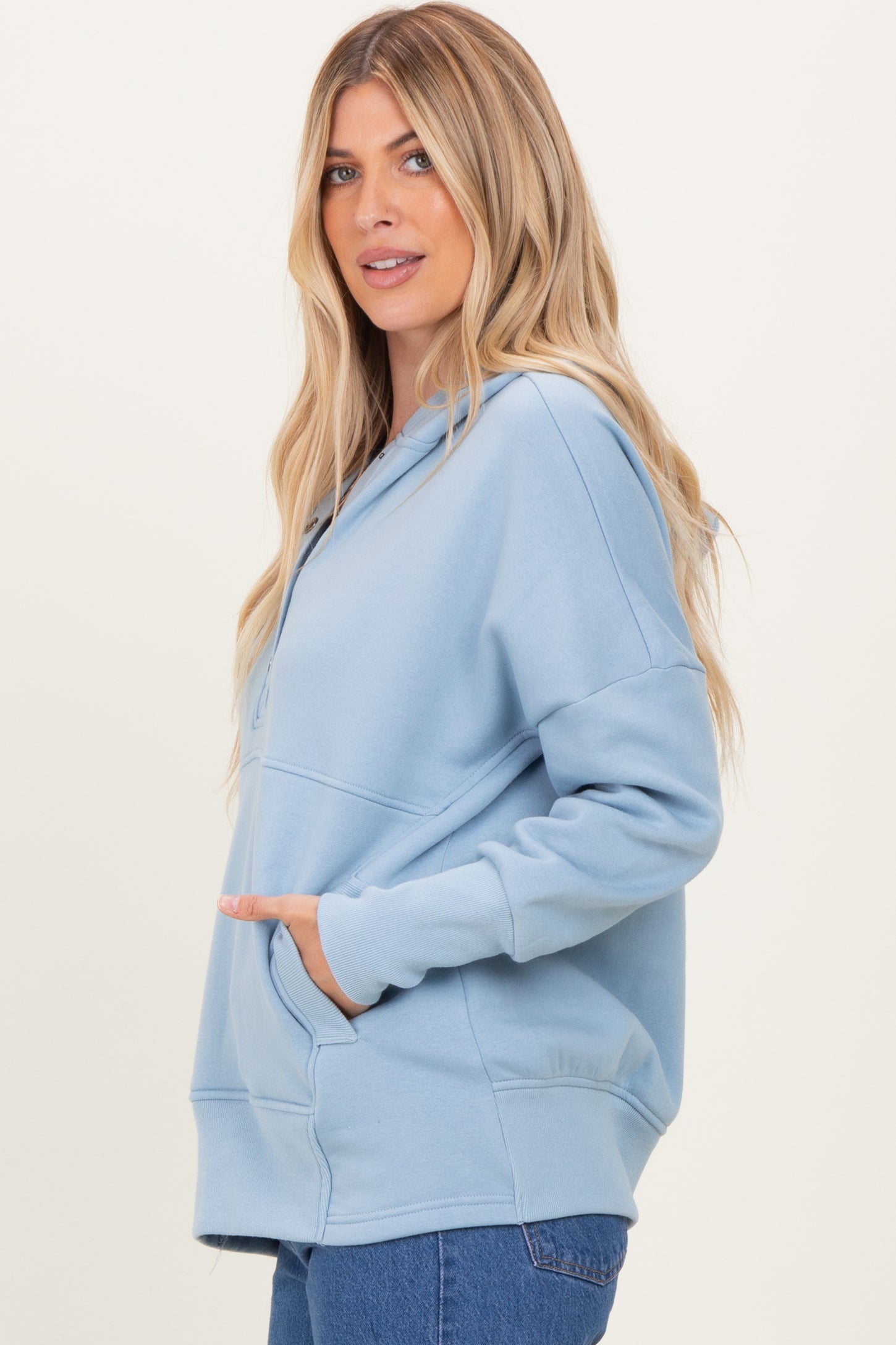 Light Blue Fleece Snap Button Hoodie