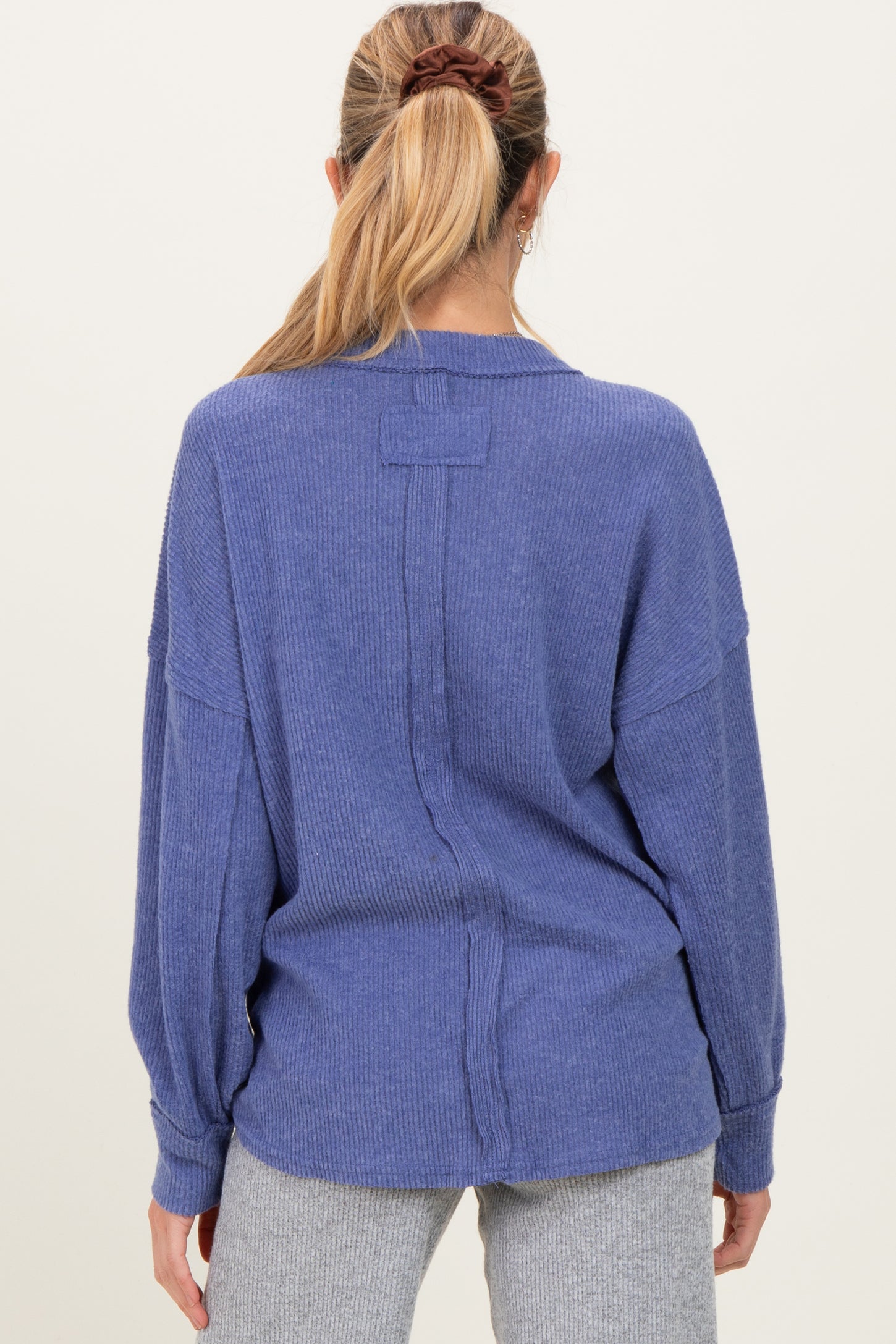 Periwinkle Brushed Ribbed Knit Maternity Pullover