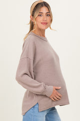 Beige Brushed Ribbed Knit Maternity Pullover