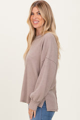 Beige Brushed Ribbed Knit Pullover