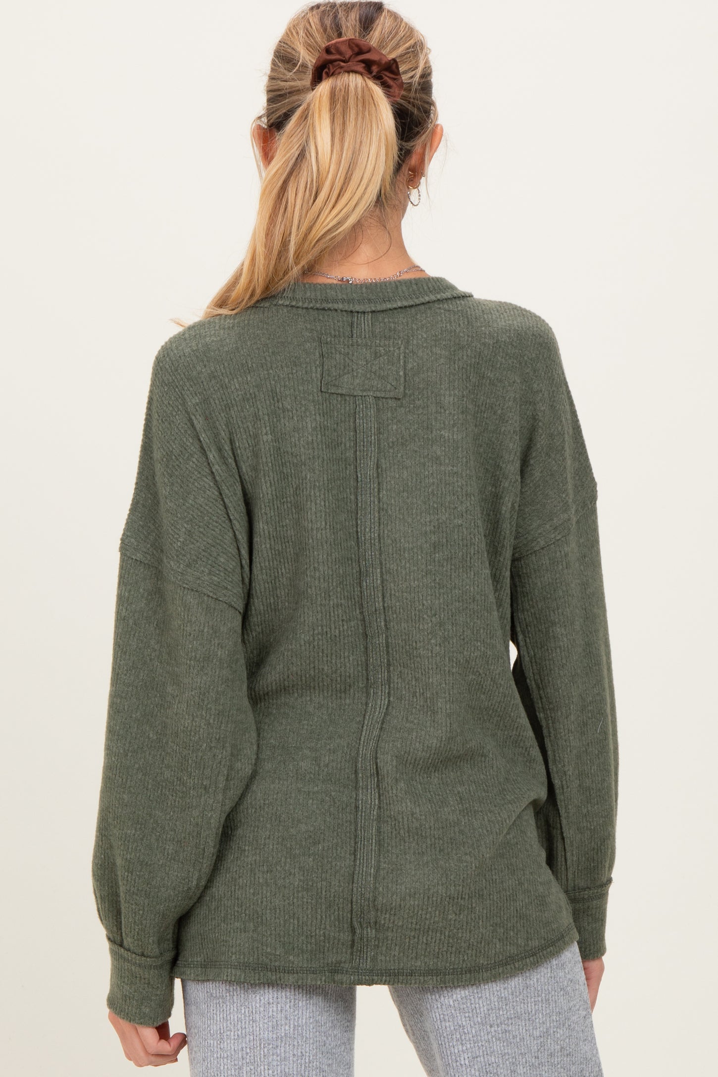 Olive Brushed Ribbed Knit Maternity Pullover