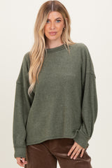 Olive Brushed Ribbed Knit Pullover