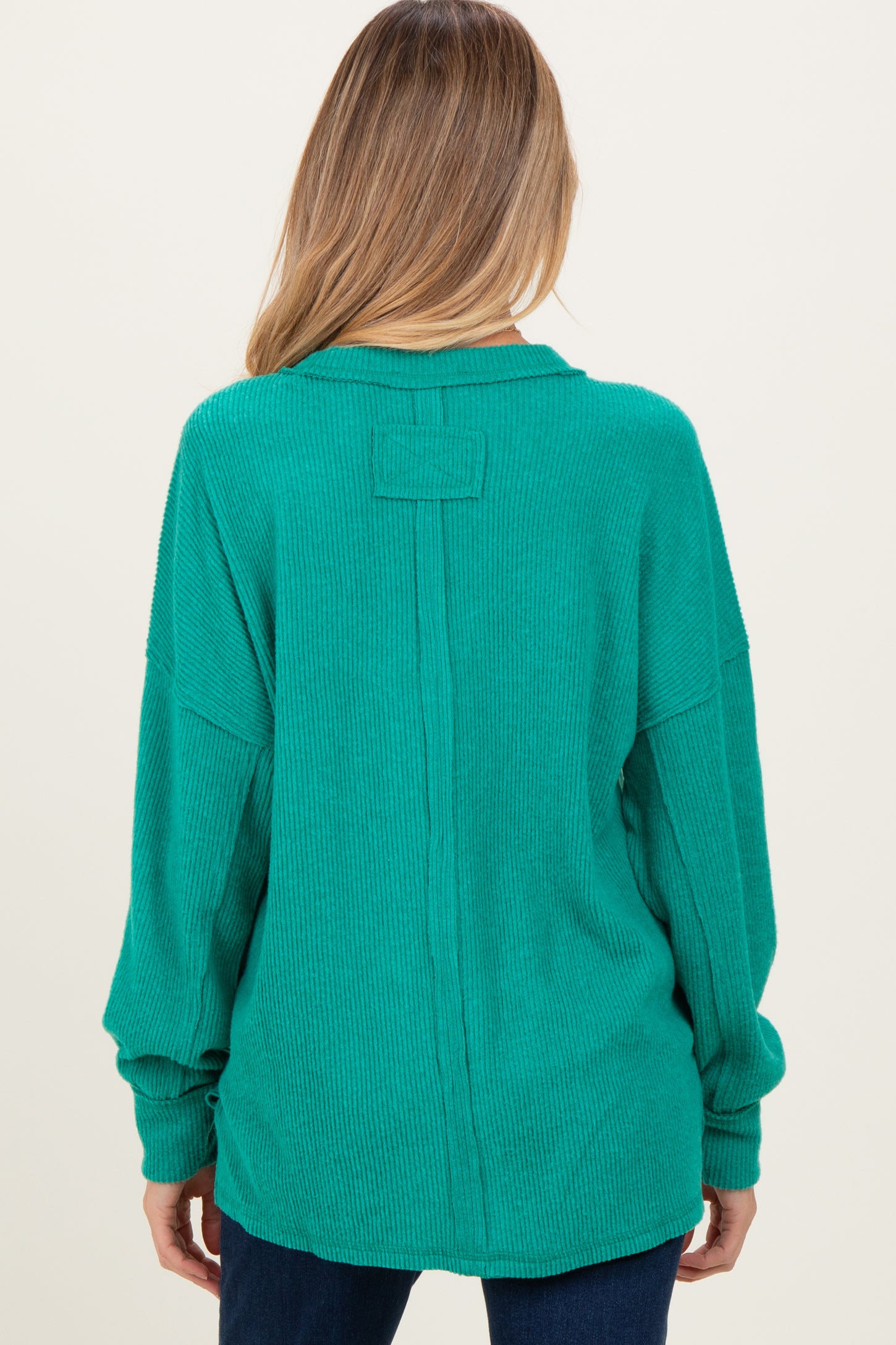 Green Brushed Ribbed Knit Maternity Pullover