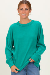 Green Brushed Ribbed Knit Pullover