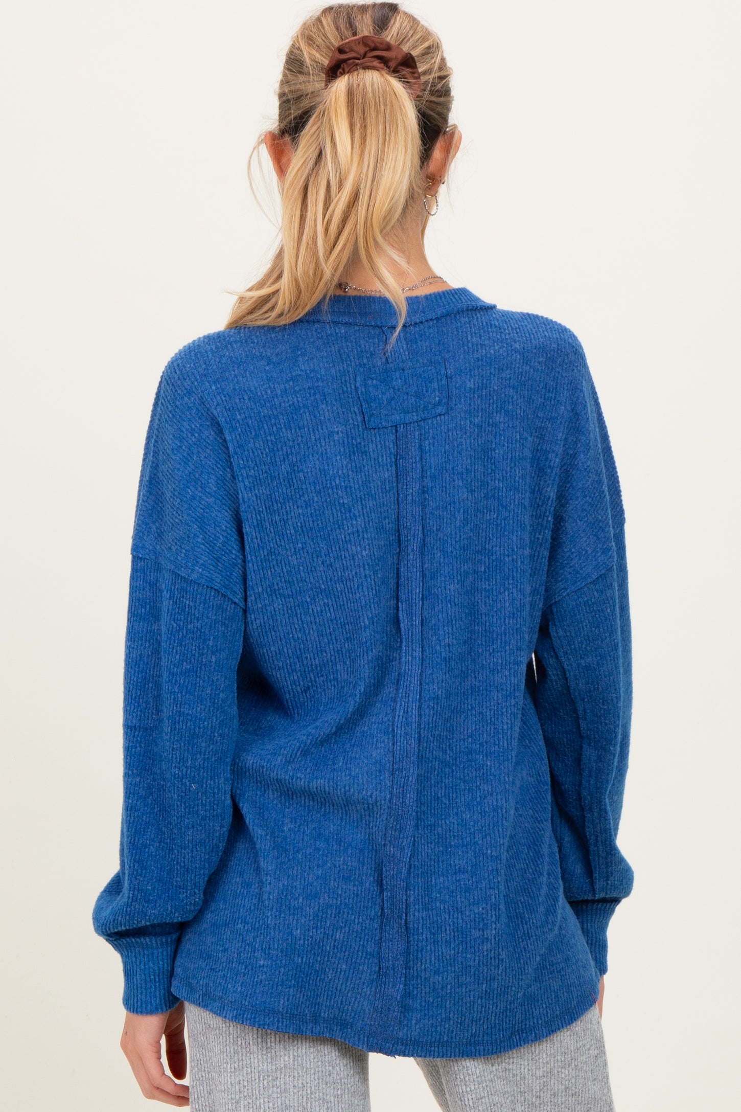 Lt Navy Brushed Ribbed Knit Maternity Pullover