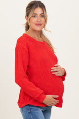 Red Chenille Knit Maternity Sweater