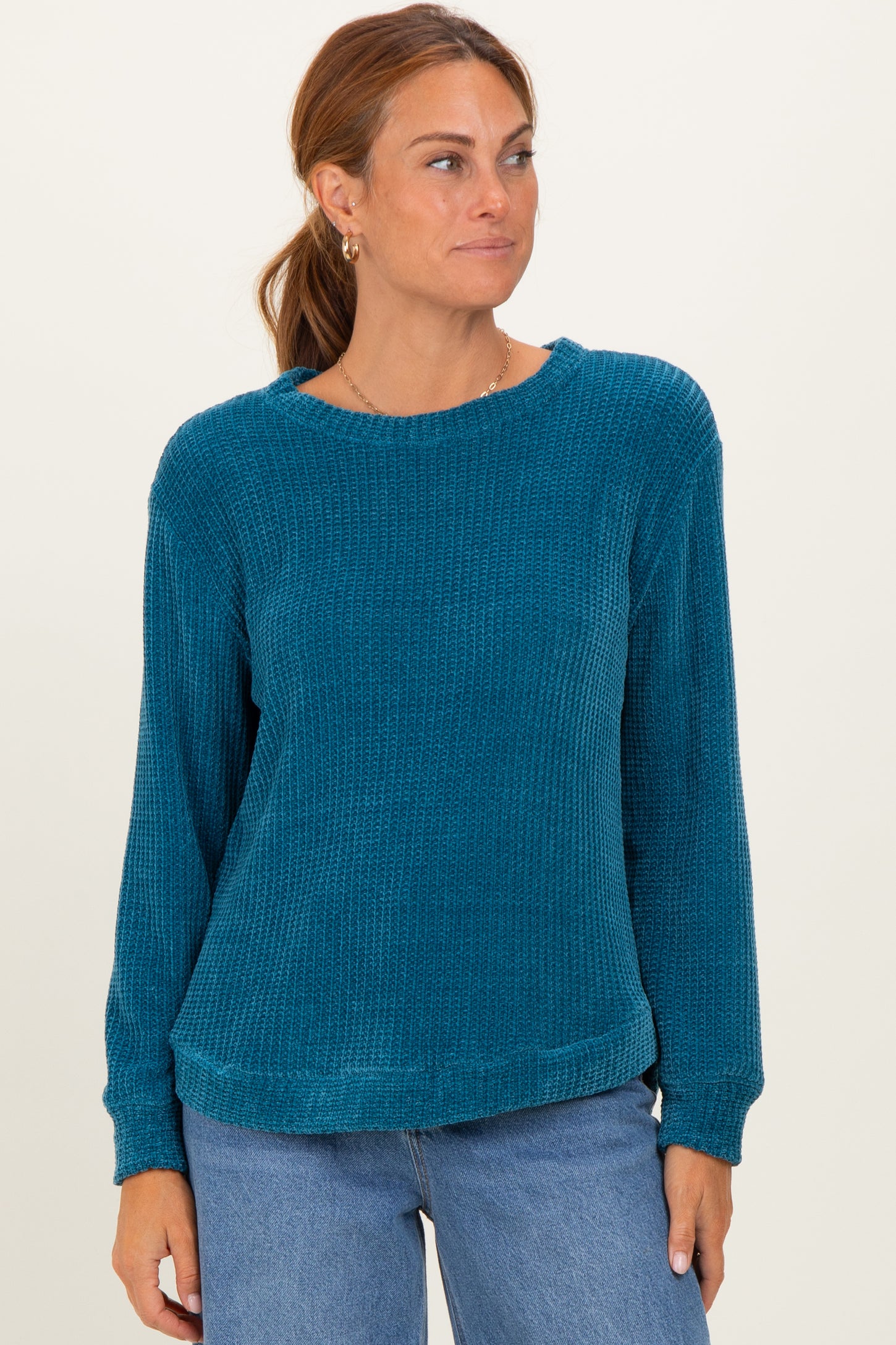 Teal Chenille Knit Sweater
